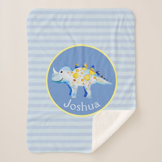 Couverture Sherpa Boys Blue Watercolor Dinosaure and Name Kids (Devant)