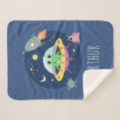Couverture Sherpa Boys Cute Space Alien Cartoon Rocket & Nom Enfants (Devant (Horizontal))