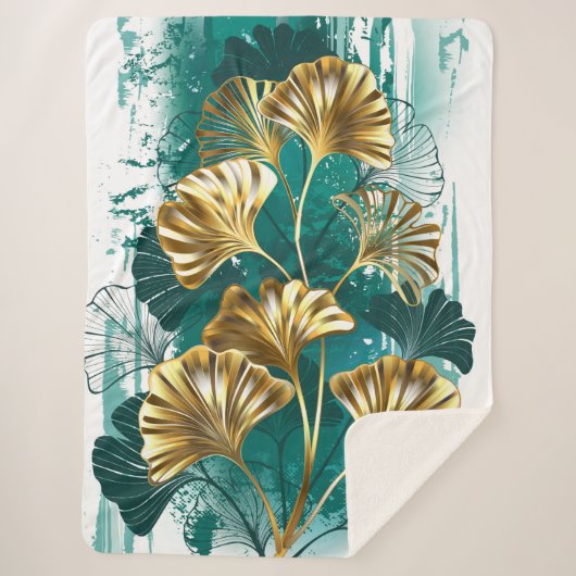 Couverture Sherpa Branche avec Feuilles d'or Ginko Biloba (Devant)