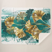 Couverture Sherpa Branche avec Feuilles d'or Ginko Biloba (Devant (Horizontal))
