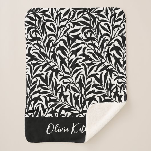 Couverture Sherpa Branche de Saule Noir et Blanc Monogrammée (Devant)