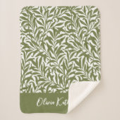 Couverture Sherpa Branche de Saule Vert Olive Monogrammé (Devant)