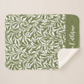 Couverture Sherpa Branche de Saule Vert Olive Monogrammé (Devant (Horizontal))