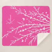 Couverture Sherpa Branches à papillons rose chaud Nom personnalisabl (Devant (Horizontal))