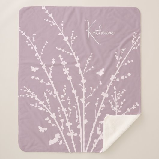 Couverture Sherpa Branches de papillons Nom personnalisable (Devant)