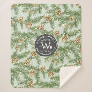 Couverture Sherpa Branches de pins et cônes de pins Motif d'aquarel