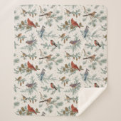 Couverture Sherpa Branches d'oiseaux et de pins d'hiver Motif (Devant)