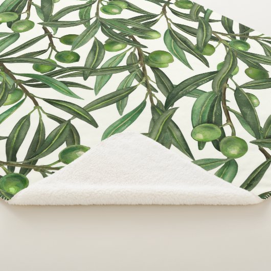 Couverture Sherpa Branches d'olive sur blanc (3/4)