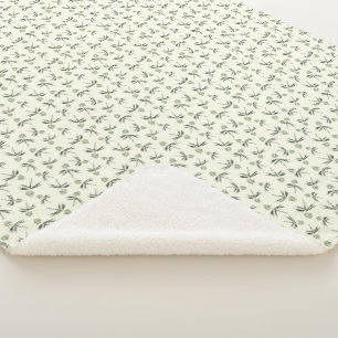 Couverture Sherpa Branches vertes sur crème - motif sans soudure