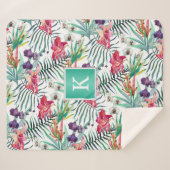 Couverture Sherpa Bright Tropical Floral avec Monogramme (Devant (Horizontal))