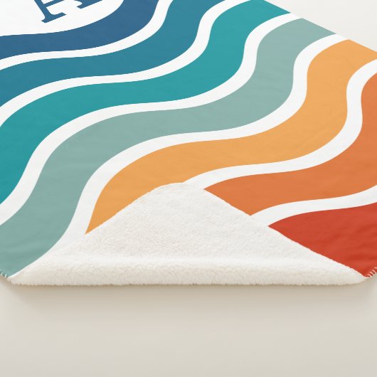 Couverture Sherpa Bright Wavy Stripes Motif avec Monogramme (3/4)
