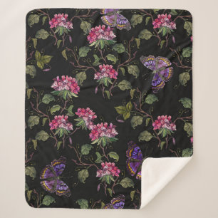 Couverture Sherpa Broderie fleurs de datura et papillons sans soudur