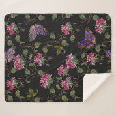 Couverture Sherpa Broderie fleurs de datura et papillons sans soudur (Devant (Horizontal))
