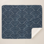 Couverture Sherpa Broderie Sashiko : Indigo Motif japonais. (Devant (Horizontal))