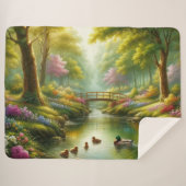 Couverture Sherpa Brook de printemps avec canards/fleurs (Devant (Horizontal))
