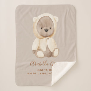 Couverture Sherpa Brown Teddy Bear Bébé statistiques de naissance