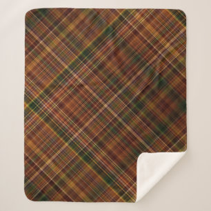Couverture Sherpa Brun, rouge rouille et vert carreau d'automne