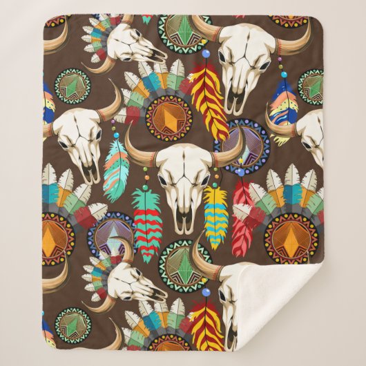 Couverture Sherpa Buffalo Skull Native American Emblem (Devant)