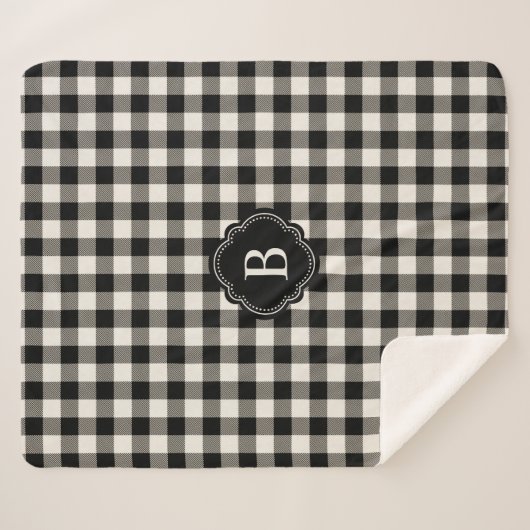 Couverture Sherpa Buffle noir et blanc cassé plaqué avec Monogramme (Devant (Horizontal))
