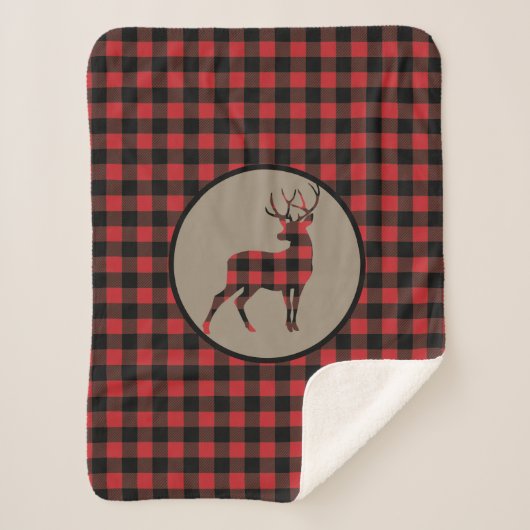 Couverture Sherpa Buffle Noir Rouge Plaint Buck Deer (Devant)
