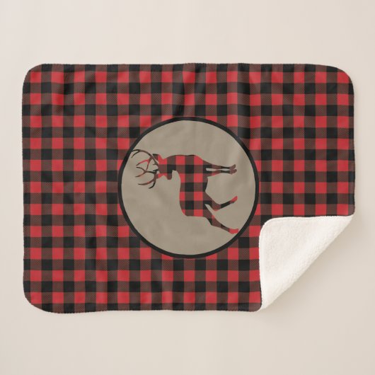 Couverture Sherpa Buffle Noir Rouge Plaint Buck Deer (Devant (Horizontal))