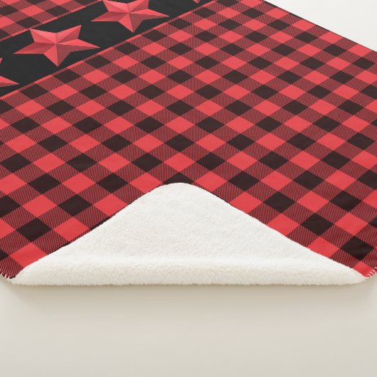 Couverture Sherpa Buffle rouge et noir plaqué avec étoiles rouges (3/4)