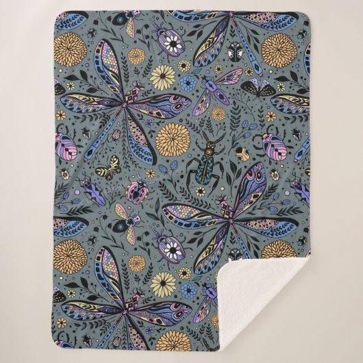 Couverture Sherpa Bugs de Doodle sur le gris de latte (Devant)