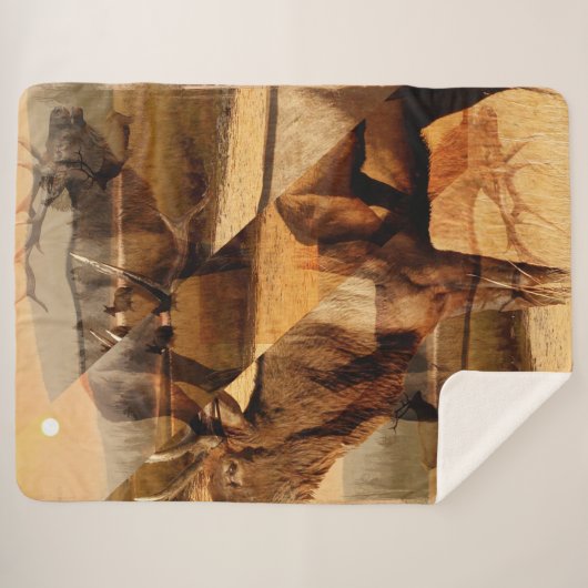 Couverture Sherpa Bull Elk Sunrise Collage (Devant (Horizontal))