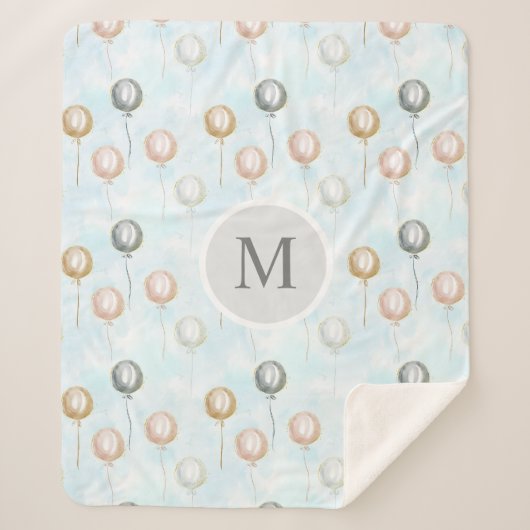 Couverture Sherpa bulles d'aquarelle en monogramme ciel (Devant)