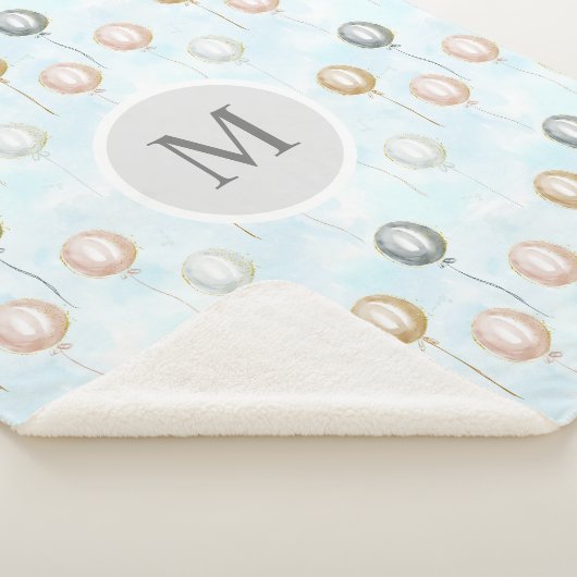 Couverture Sherpa bulles d'aquarelle en monogramme ciel (3/4)