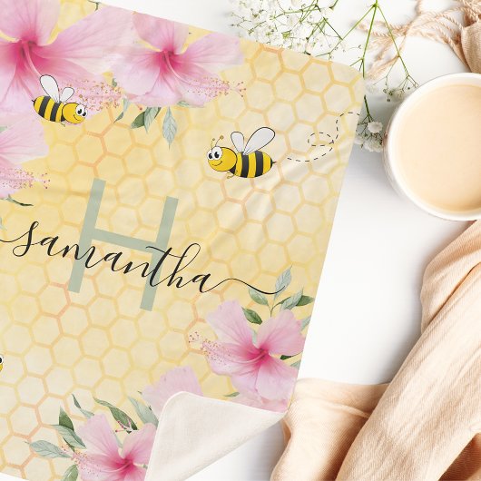 Couverture Sherpa Bumble abeilles rose florales jaune nid d'abeille 