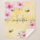 Couverture Sherpa Bumble abeilles rose florales jaune nid d'abeille  (Devant)