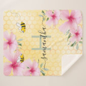 Couverture Sherpa Bumble abeilles rose florales jaune nid d'abeille  (Devant (Horizontal))