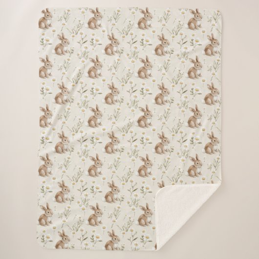 Couverture Sherpa Bunny Rabbits Daisy Flowers (Devant)