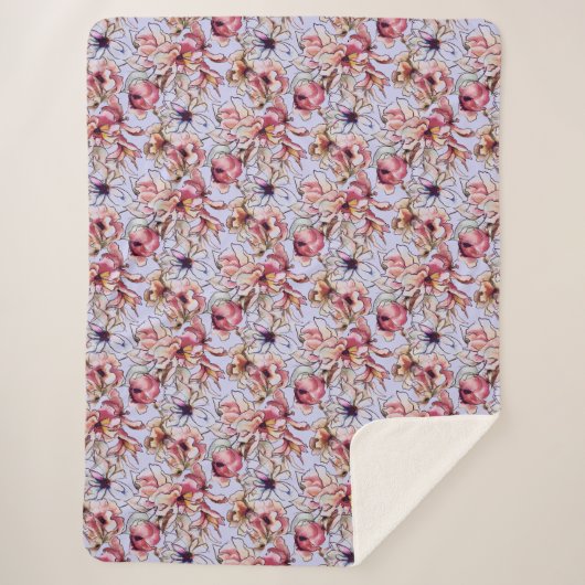 Couverture Sherpa Burgundy Bleu rose Floral Garland Aquarelle (Devant)