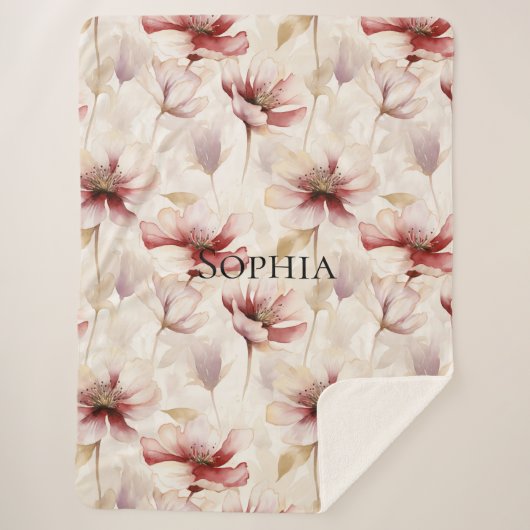 Couverture Sherpa Burgundy Cream Lavande Floral Fête de Mariage (Devant)