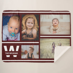 Couverture Sherpa Burgundy Stripes Multiples Photos Personnalisées M