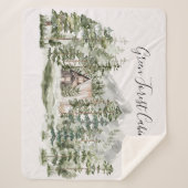 Couverture Sherpa Cabine d'aquarelle dans la forêt de pins verts (Devant)