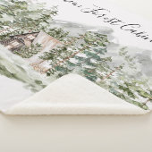Couverture Sherpa Cabine d'aquarelle dans la forêt de pins verts (3/4)