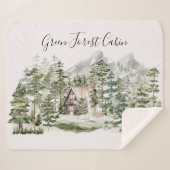 Couverture Sherpa Cabine d'aquarelle dans la forêt de pins verts (Devant (Horizontal))