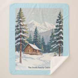 Couverture Sherpa Cabine de campagne rustique scène de neige montagn