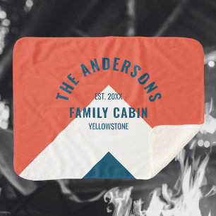 Couverture Sherpa Cabine de famille Nom personnalisé Red Navy Retro