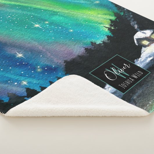 Couverture Sherpa Cabine d'hiver Aurora Northern Lights | Monogramme (3/4)