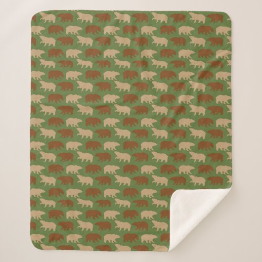 Couverture Sherpa Cabine Motif d'ours vert (Devant)