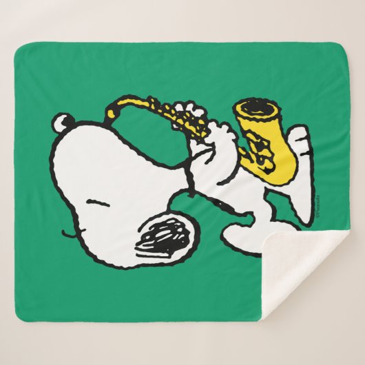 Couverture Sherpa cacahuètes | Lecteur Snoopy Saxophone (Devant (Horizontal))
