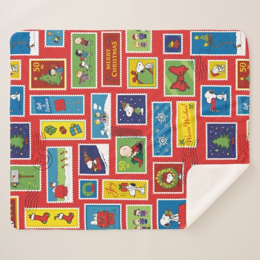 Couverture Sherpa cacahuètes | Motif des timbres de Noël (Devant (Horizontal))