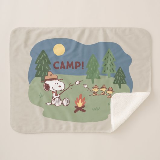 Couverture Sherpa cacahuètes | Snoopy & Woodstock au feu de camp (Devant (Horizontal))