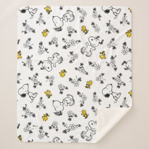 Couverture Sherpa cacahuètes   Snoopy & Woodstock B&W Flower Motif