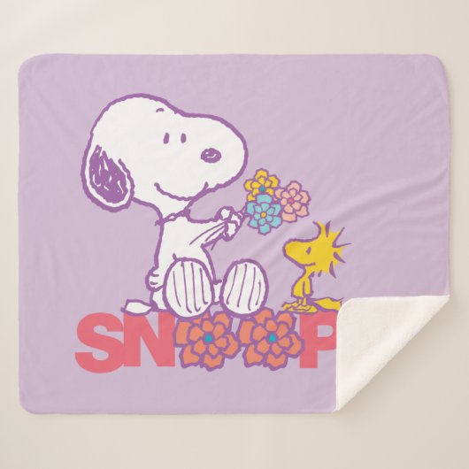 Couverture Sherpa cacahuètes | Snoopy & Woodstock Flowers (Devant (Horizontal))
