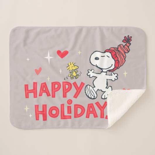 Couverture Sherpa cacahuètes | Snoopy & Woodstock Joyeuses Fêtes (Devant (Horizontal))